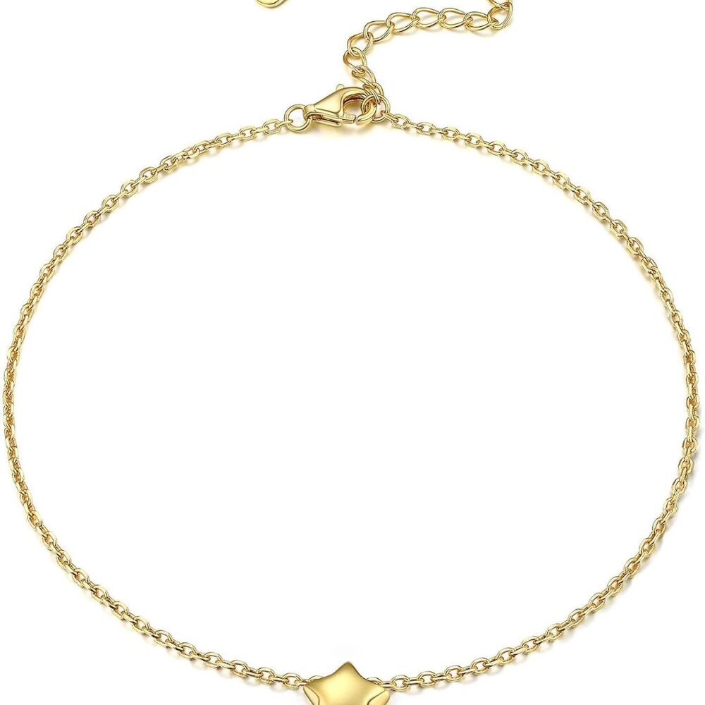 Personalized 925 Sterling Silver Tiny Heart/Moon/Star/Sun/Dot/Triangle Anklets S